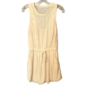 A.L.C. Ivory Silk Mini Dress Size 2 Blouson A-Line Crochet Yoke Pockets